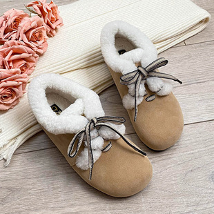 厚底系带加绒毛毛雪地靴 森系复古勃肯鞋 棉鞋 女冬2025新款