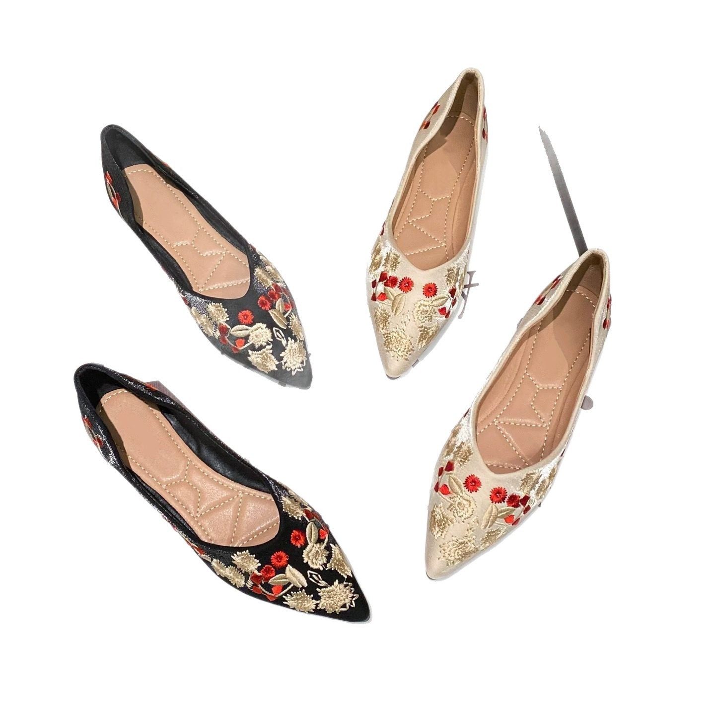 2025年夏季新款民族风绣花布面平底女鞋妈妈鞋防滑软底豆豆鞋单鞋,女鞋,浅口单鞋,淘宝优惠券,粉丝福利购,淘宝优惠卷