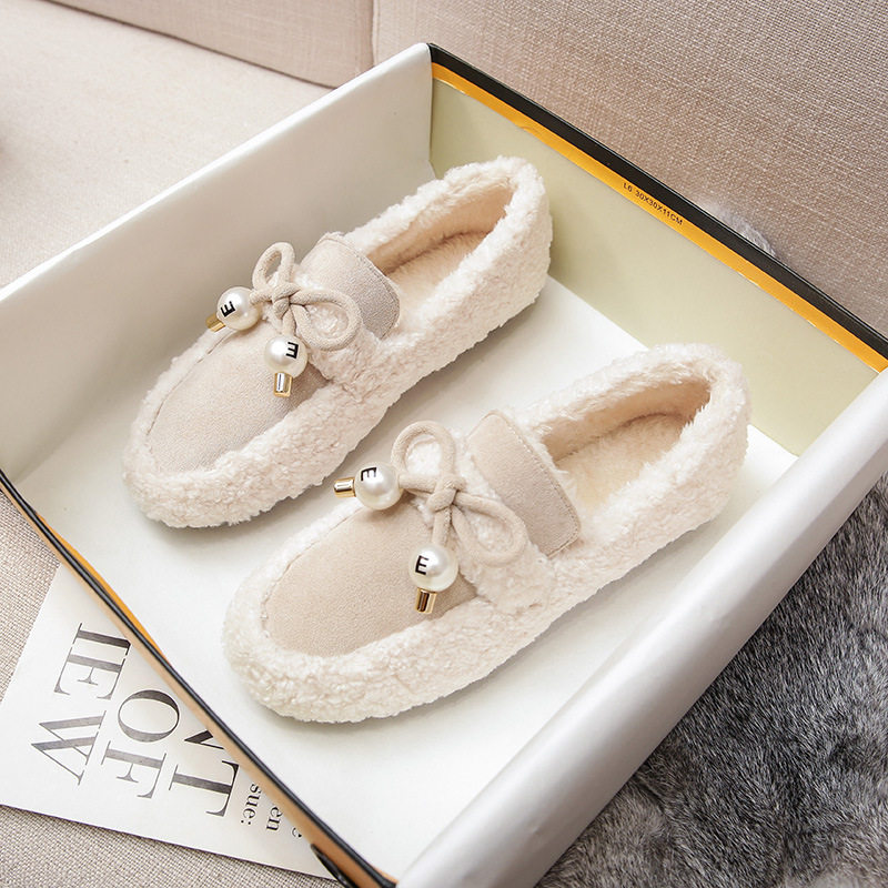 毛毛鞋女秋冬外穿羊羔毛豆豆鞋加绒厚底棉鞋一脚蹬孕妇大码41-43,女鞋,棉鞋,淘宝优惠券,粉丝福利购,淘宝优惠卷