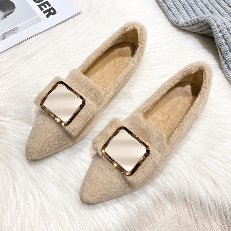 尖头毛毛鞋女秋冬外穿平底加绒豆豆鞋水貂毛棉瓢鞋大码女鞋41一43,女鞋,棉鞋,淘宝优惠券,粉丝福利购,淘宝优惠卷