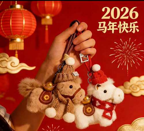 可爱马上有钱马年毛绒元宝公仔玩偶挂件钥匙扣包车挂
