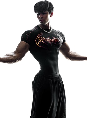 Breathedivinity新毒液速干t恤酷炫潮流印花紧身短袖健美训练上衣