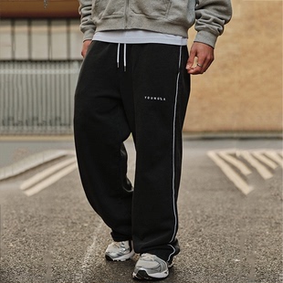 YOUNGLA美式刺绣字母标宽松长裤男女通用棉直筒卫裤跑步篮球裤子