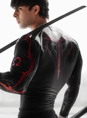 Breathedivinity毒液战斧速干长袖美式潮流印花紧身肌肉t恤健身衣