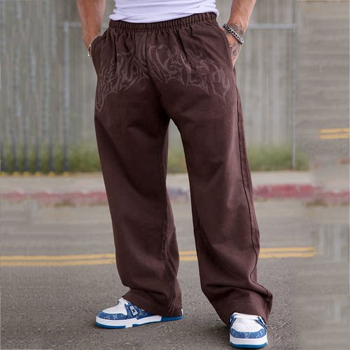 美式宽松棉质直筒运动休闲男长裤