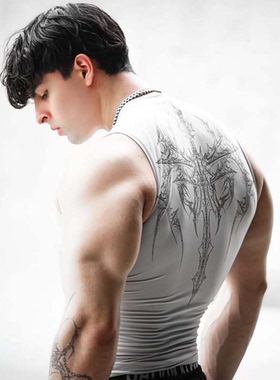 Breathedivinity新毒液速干男背心哥特风恶魔线紧身肌肉训练上衣