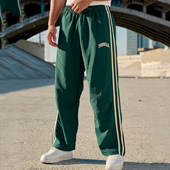 跑步训练健身裤 youngla春秋季 宽松直筒双条休闲卫裤 男长裤 子 美式