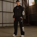 YOUNGLA美式 潮流骷髅印花二件套健身房跑步训练衣服 宽松休闲套装