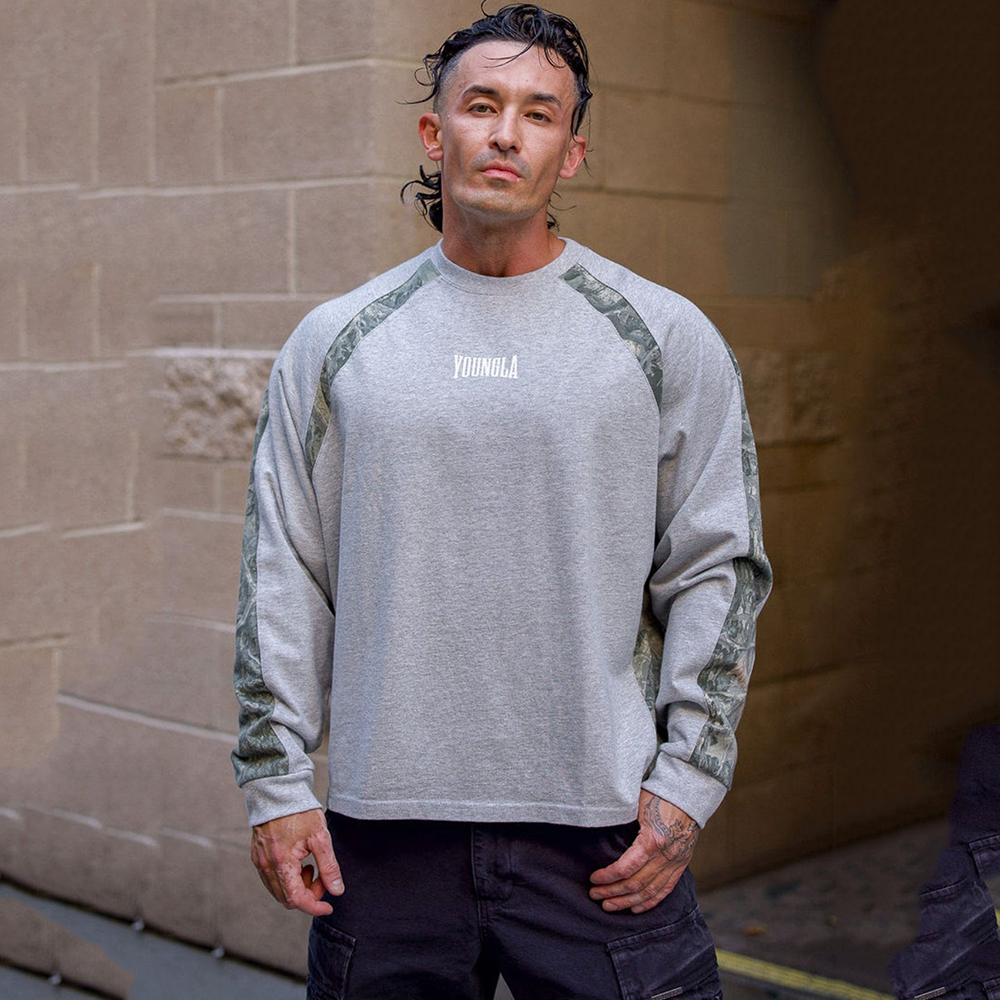 美式超大宽松数码印花长袖t恤灰