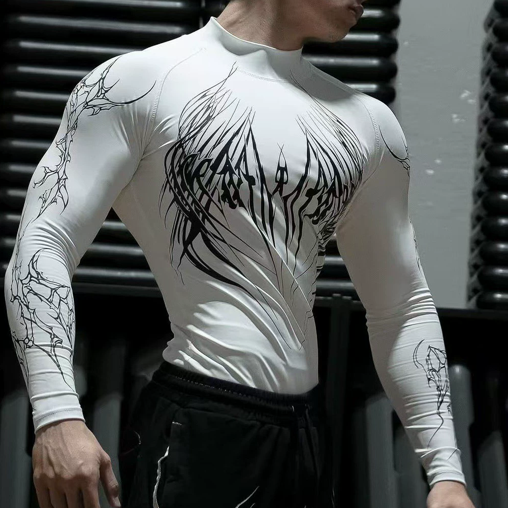 美式速干高弹紧身长袖白色压缩衣