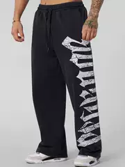 Youngla All-Cotton Loose Large-Size American-Style Big Logo Letter Print Fitness Pants Outdoor Casual Wide-Leg Pants