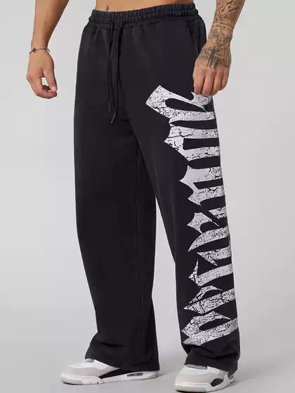 Youngla All-Cotton Loose Large-Size American-Style Big Logo Letter Print Fitness Pants Outdoor Casual Wide-Leg Pants
