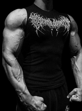 Breathedivinity美式速干紧身男背心潮流印花健身房体能训练衣服