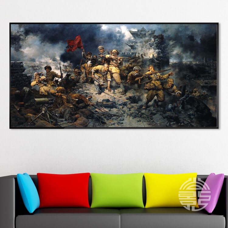 辽沈战役攻克锦州革命战争油画办公室装饰画展厅会议室壁画w879
