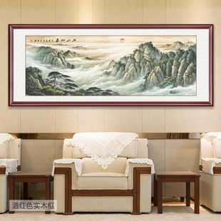 江山如画国画办公室装饰风水靠山挂画山水客厅招财字画聚宝盆壁画