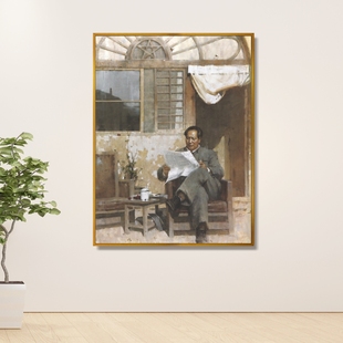 窑洞的智慧长征主题红色革命题材油画党建文化墙宣传画办公室挂画