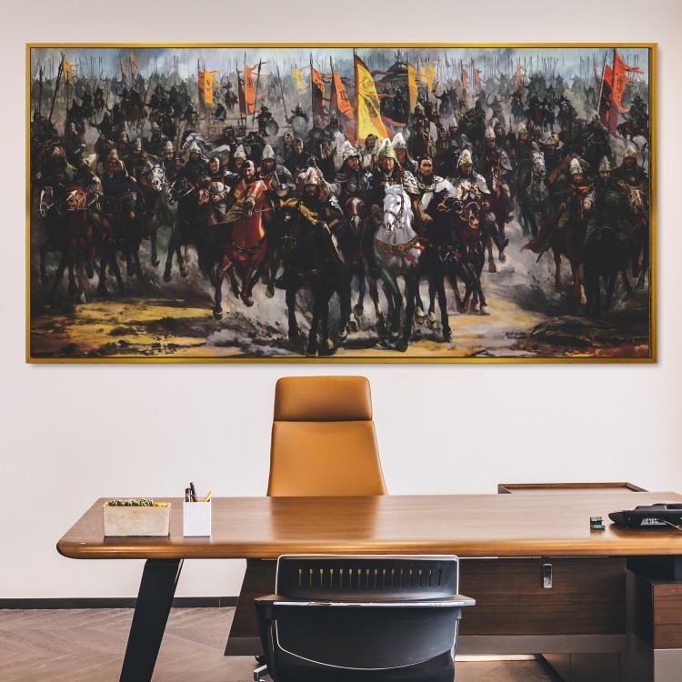 成吉思汗与蒙古铁骑草原英雄油画办公室装饰画展厅会议室走廊壁画
