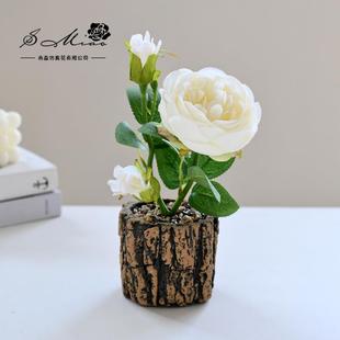 盆玫瑰花居盆景盆栽公假花绿植栽家客厅办室摆件 仿真植物头月季