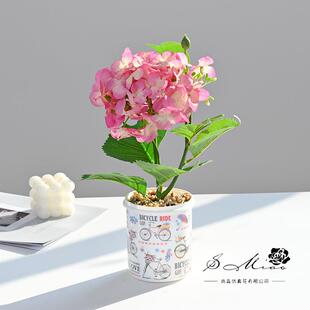 饰人造绿植贸婚庆花真花仿摆件 假花两叉绣球仿真外盆栽家居装