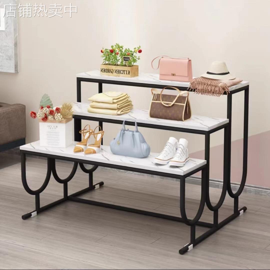 服装架轻奢铁艺展示架子商场三层中岛置物货架鞋店包包收纳流水台