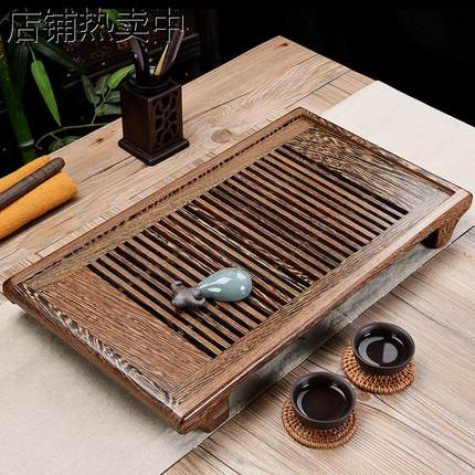 鸡翅木茶盘实木茶台储水花梨抽屉式家用简约功夫茶具小号茶海托盘