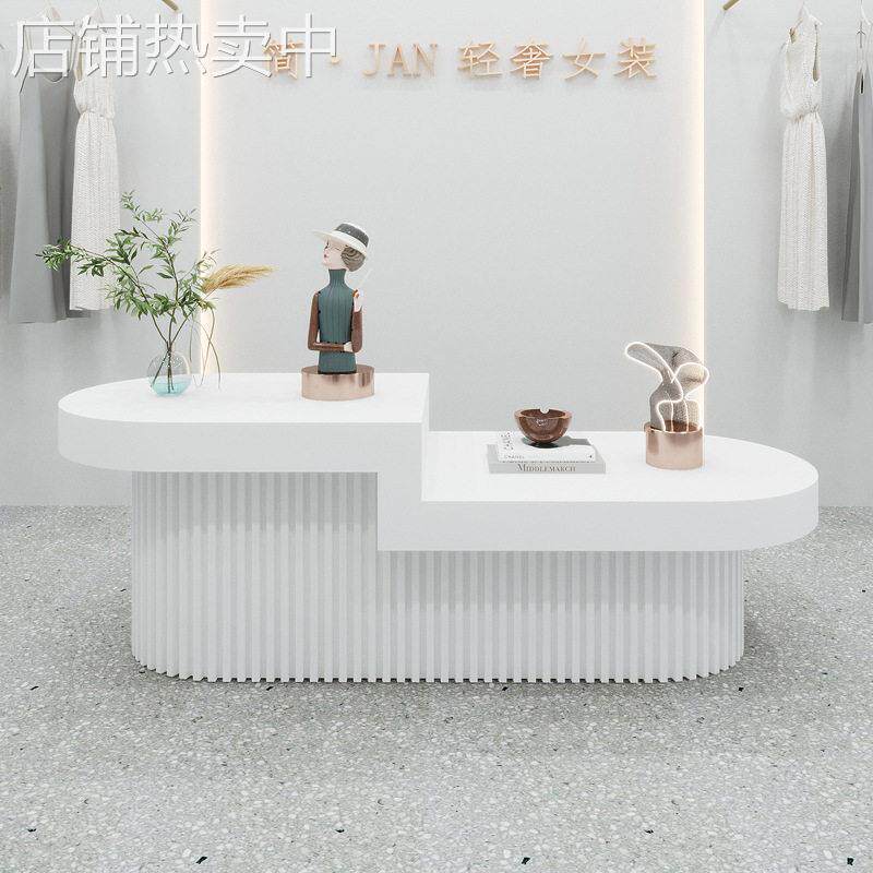 白色流水中岛台吧台展示桌服装店衣帽间包包鞋店展示柜产品陈列柜
