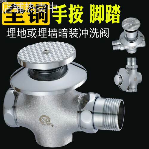 厕所暗装手按式冲水阀埋墙蹲便脚踏阀暗管延时阀入墙脚踏式冲水阀