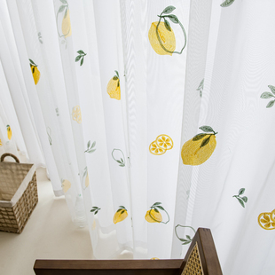 简易安装窗帘客厅透光不透人纱帘短帘卧室阳台窗纱儿童房飘窗绣花