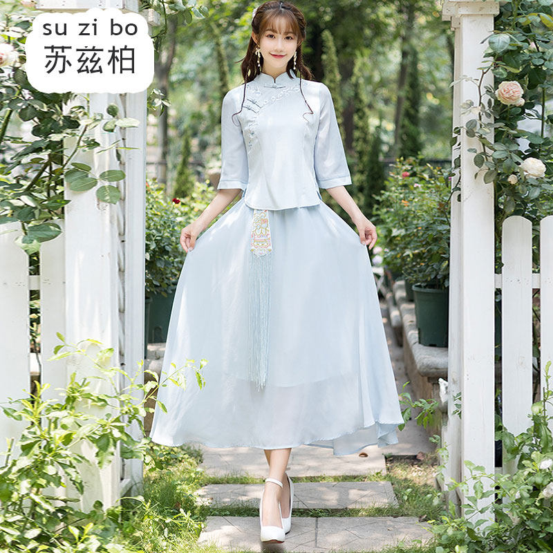 民国少女学生女装中式汉服改良旗袍上衣中国风唐装年轻款茶服套装