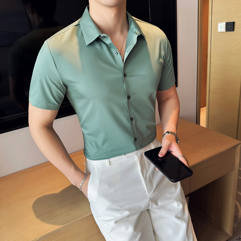高级无痕衬衫商务修身短袖翻领衬衣男2811-P62,男装衬衫,星座1606