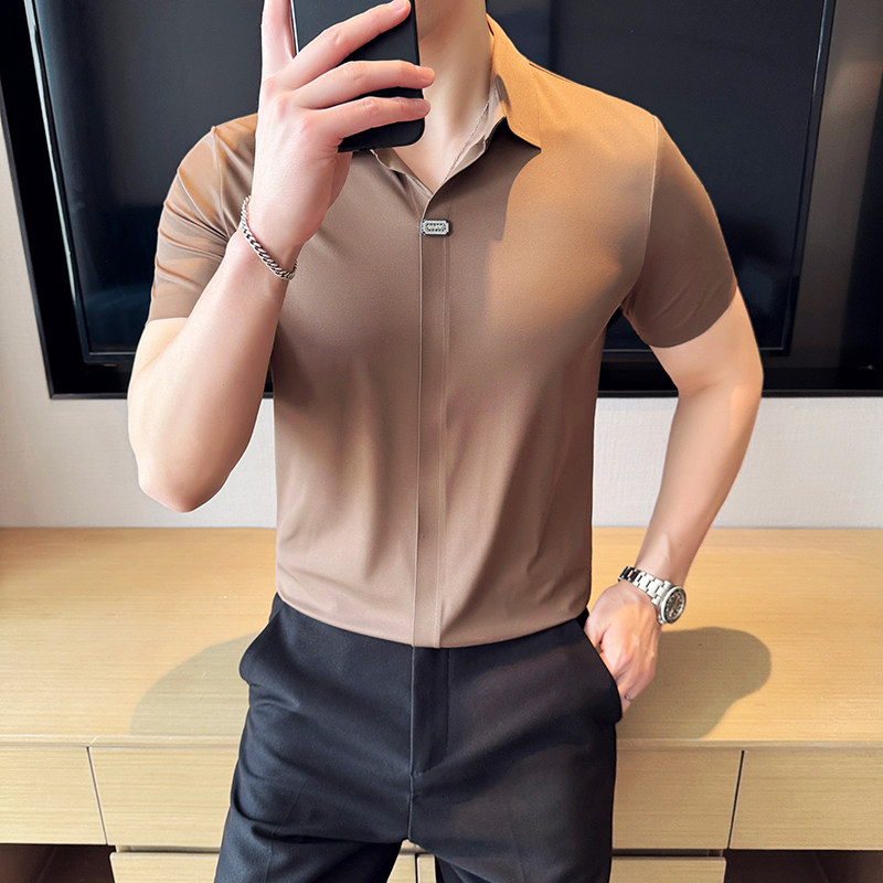 冰丝无痕高弹V领PLO衫高端时尚短袖上衣男2821-P62,男装Polo衫,星座1606