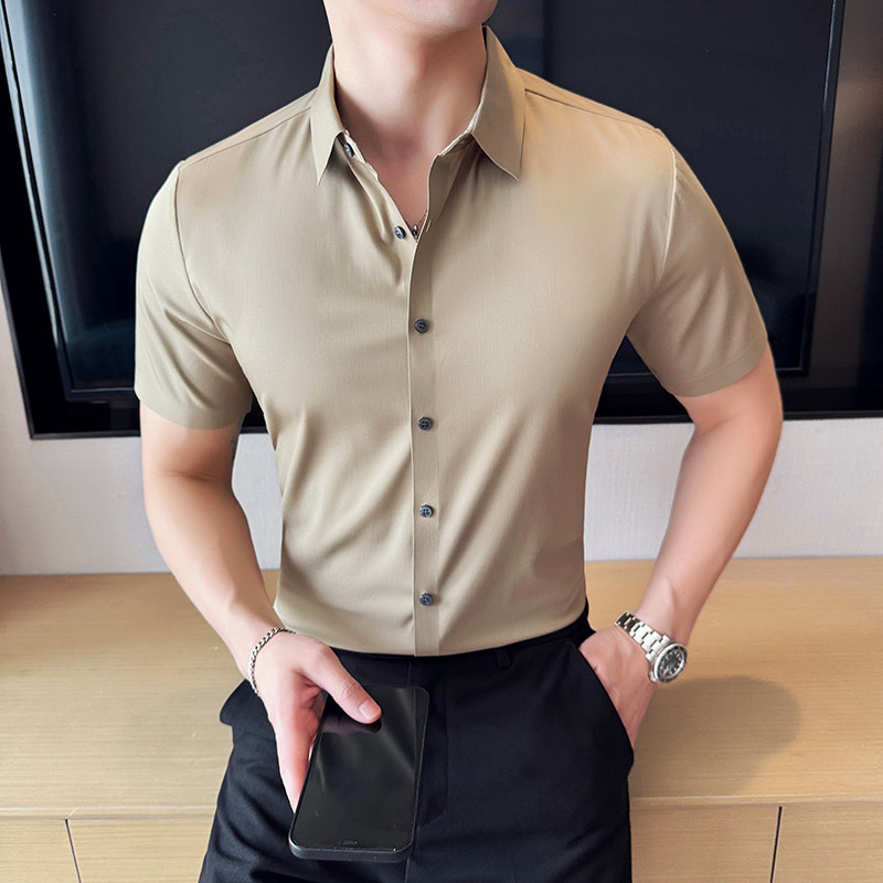 高级无痕衬衫商务修身短袖翻领衬衣男2811-P62,男装衬衫,星座1606