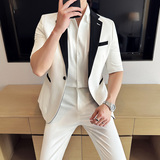 夏季薄款时尚拼接小西装九分裤西服套装2401-P210，男装西服套装，星座1606