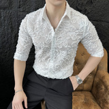 时尚网红蕾丝中袖衬衫新款夏装修身半镂空HF08-P55，男装衬衫，星座1606
