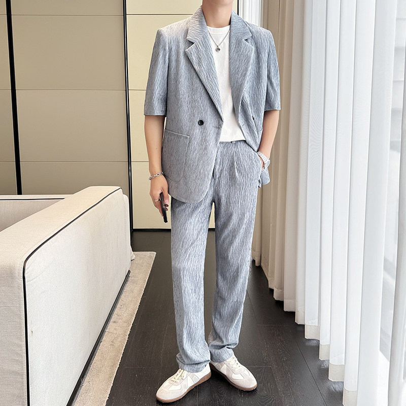冰丝垂感西服宽松休闲直筒阔腿裤西装套装2306-P185,男装西服套装,星座1606