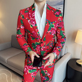 东北大花修身男士长袖西服长裤西装套装2403-P195，男装西服套装，星座1606