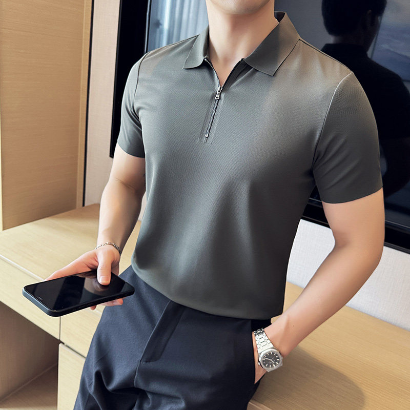 柏林格冰丝无痕PLO衫拉链上衣男短袖2810-P63,男装Polo衫,星座1606