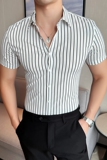 条纹高级衬衫高弹力修身衬衣男短袖CS03-P62，男装衬衫，星座1606