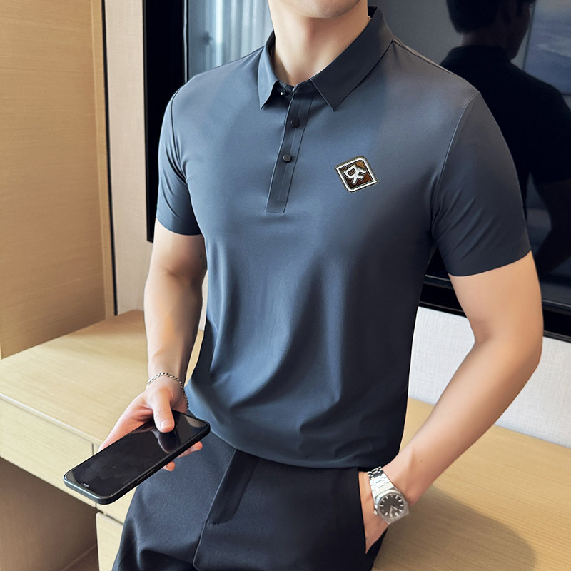 夏季男士PLO衫冰丝无痕刺绣高弹力上衣男短袖2202-P58,男装Polo衫,星座1606