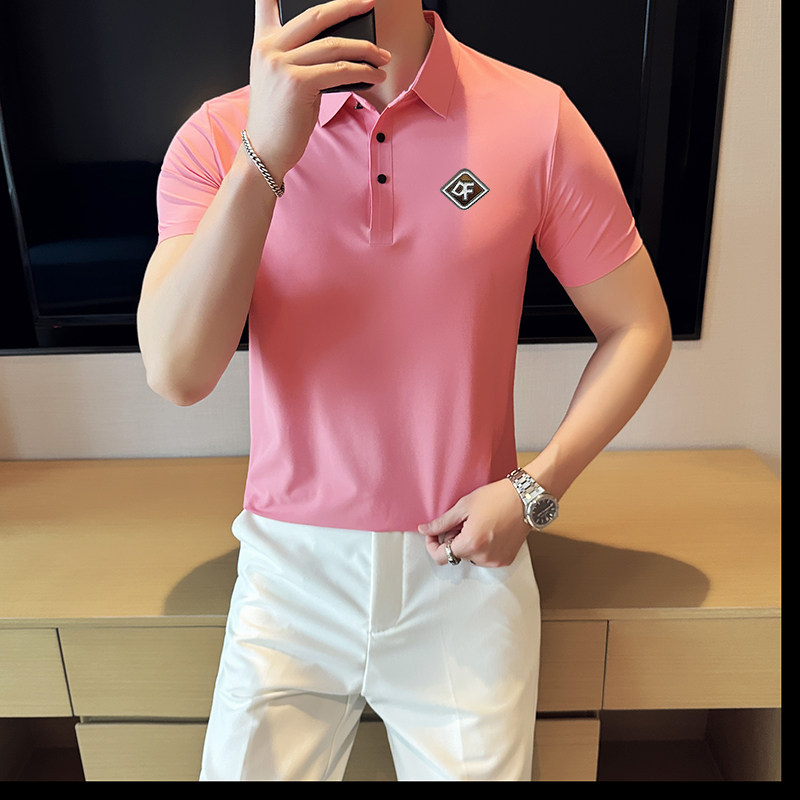 夏季男士PLO衫冰丝无痕刺绣高弹力上衣男短袖2202-P58图片