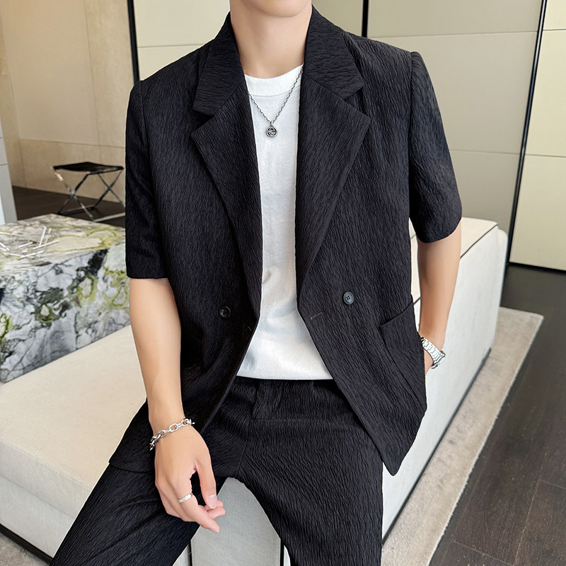 冰丝垂感西服宽松休闲直筒阔腿裤西装套装2306-P185图片