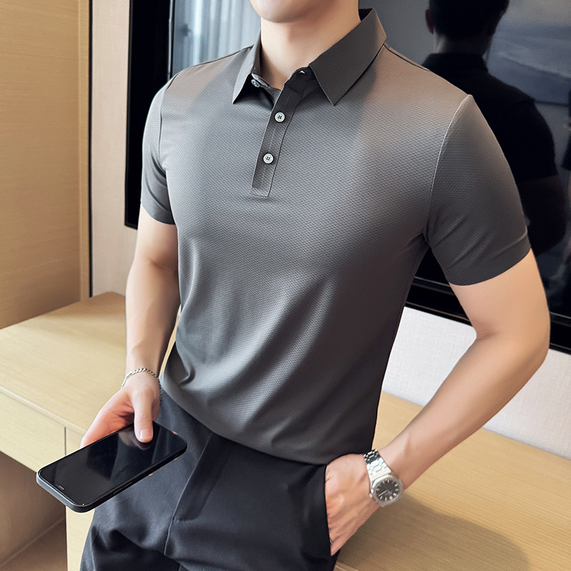 华夫格冰丝无痕PLO衫高弹上衣男短袖2809-P58,男装Polo衫,星座1606