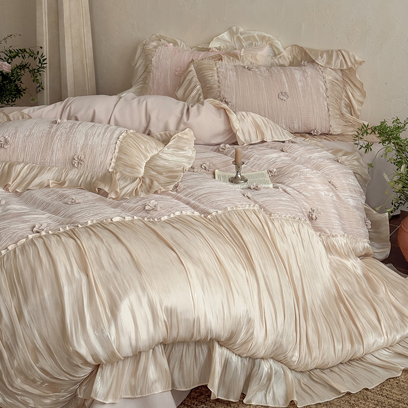 法式秋冬全棉磨毛四件套浪漫皱皱