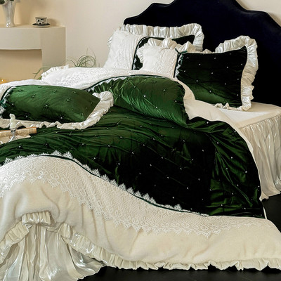 复古花卉高克重金貂毛牛奶四件套