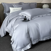 轻奢高级感全棉四件套100支长绒棉刺绣纯棉牀单牀笠被套牀上用品4