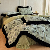 法式 A类复古赫本蝴蝶雕花牛奶绒花边床盖四件套法莱冬季 加厚绒毛