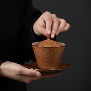 三才盖碗 陶瓷茶碗茶杯 窑变复古功夫茶具泡茶器家用盖碗自用茶具