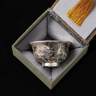 茶器鱼化墨龙鎏银茶杯复古高档功夫茶具主人杯个人专用单杯品茗杯