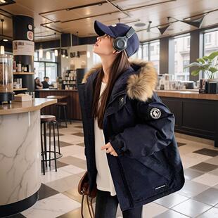 2025冬季短款新款毛领羽绒服女宽松加厚白鸭绒派克小个子工装外套