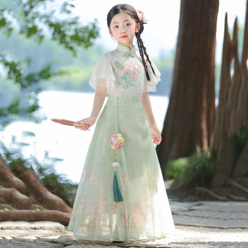 女童马面裙套装2026新款儿童国风古装汉服小女孩古风唐装薄款夏季